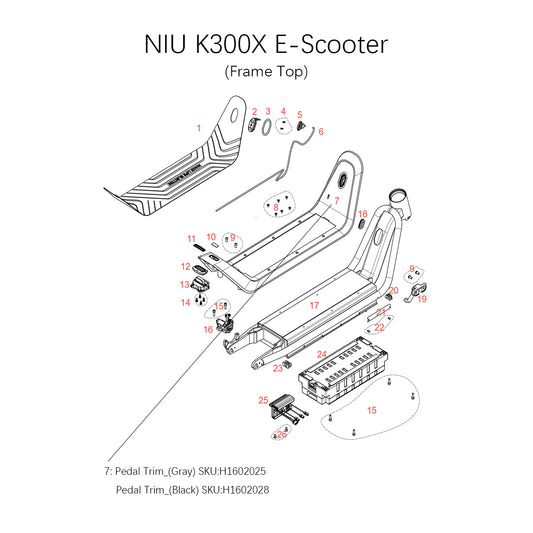 Pedal Trim For NIU K300X E-Scooter (Gray)